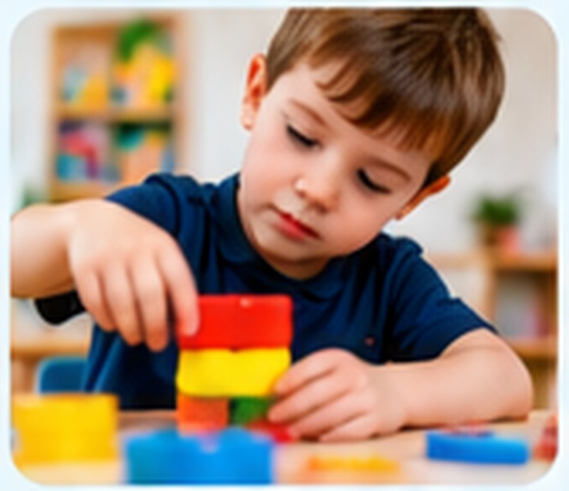 Child learning through structured play with colourful blocks